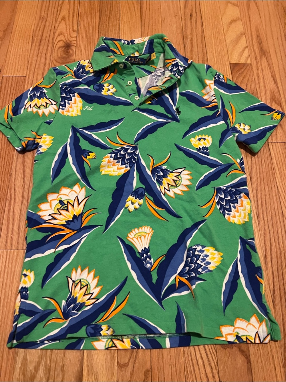 Polo by Ralph Lauren Green Floral Short-Sleeve Polo with Navy & Yellow Accents
